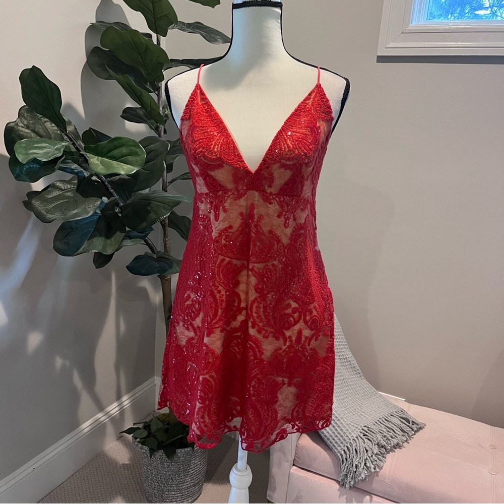 NEW WITH TAGS! FREE PEOPLE Night Shimmers Mini Dress in Red
